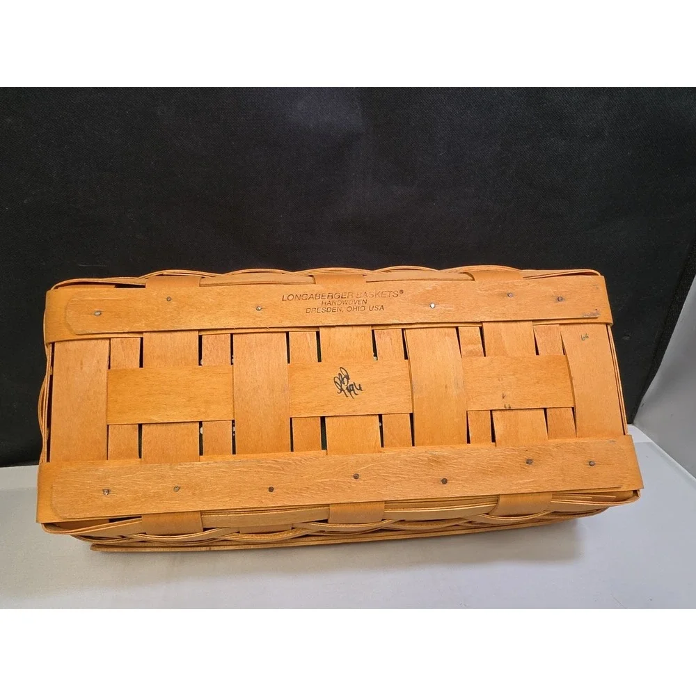 Collectible 1999 Longaberger Handwoven Bread Basket with Green Floral Liner